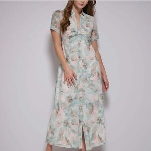 Calvin Klein Chiffon Pastel Maxi Dress size 14 NWOT Bridal Shower Guest